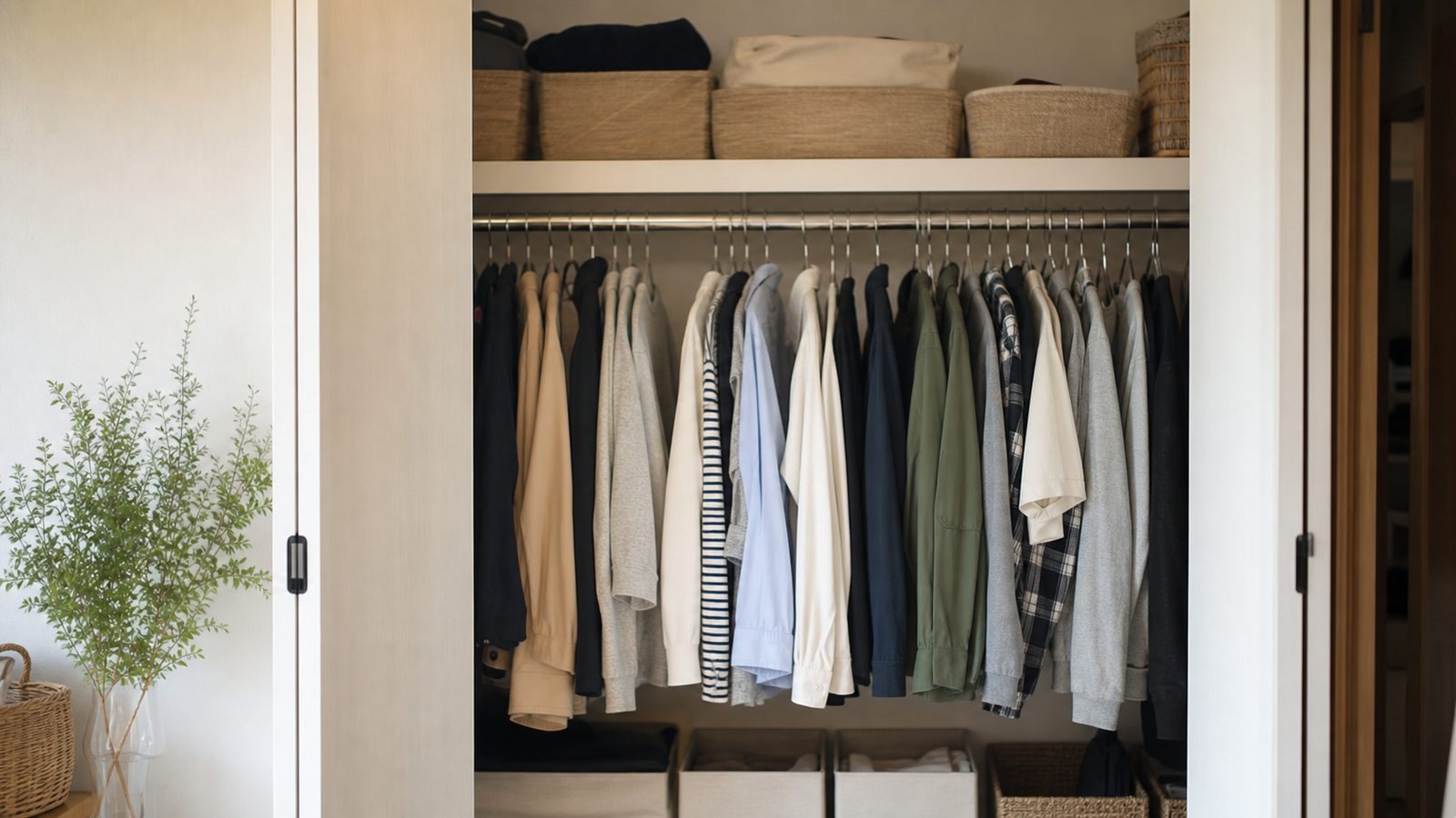 よく着る服を取り出しやすく並べたクローゼット