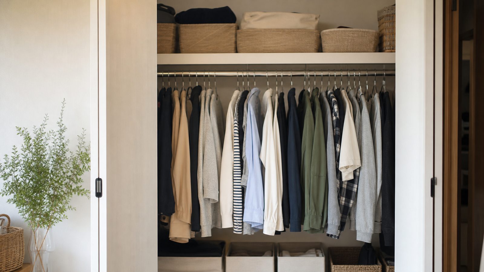 よく着る服を手前にまとめたクローゼットの様子