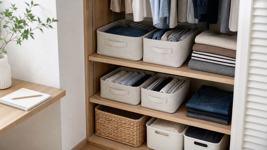 家族の服を戻しやすいように分けたクローゼット収納